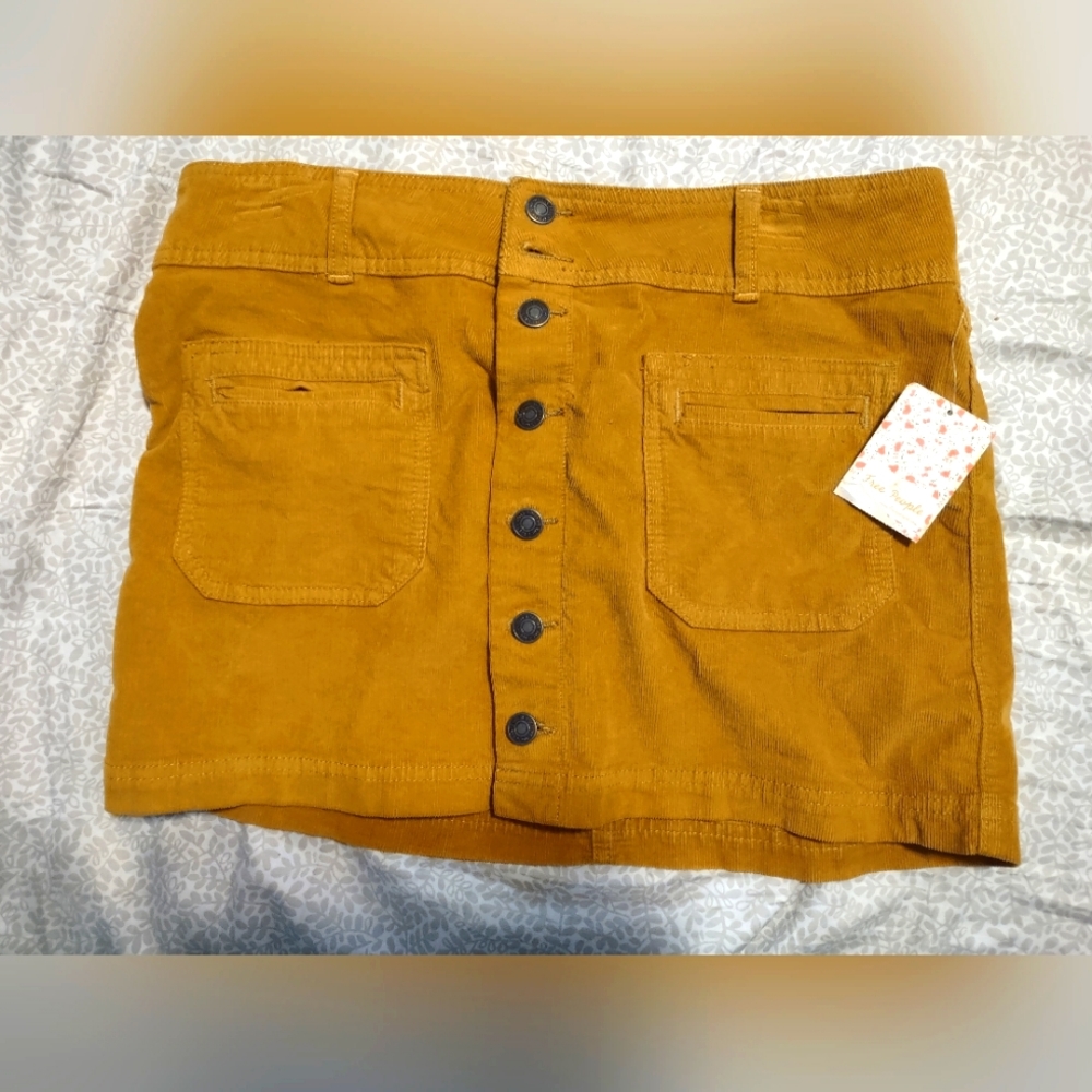 NWT Free People Joani Corduroy Mini Skirt Yellow Marsh